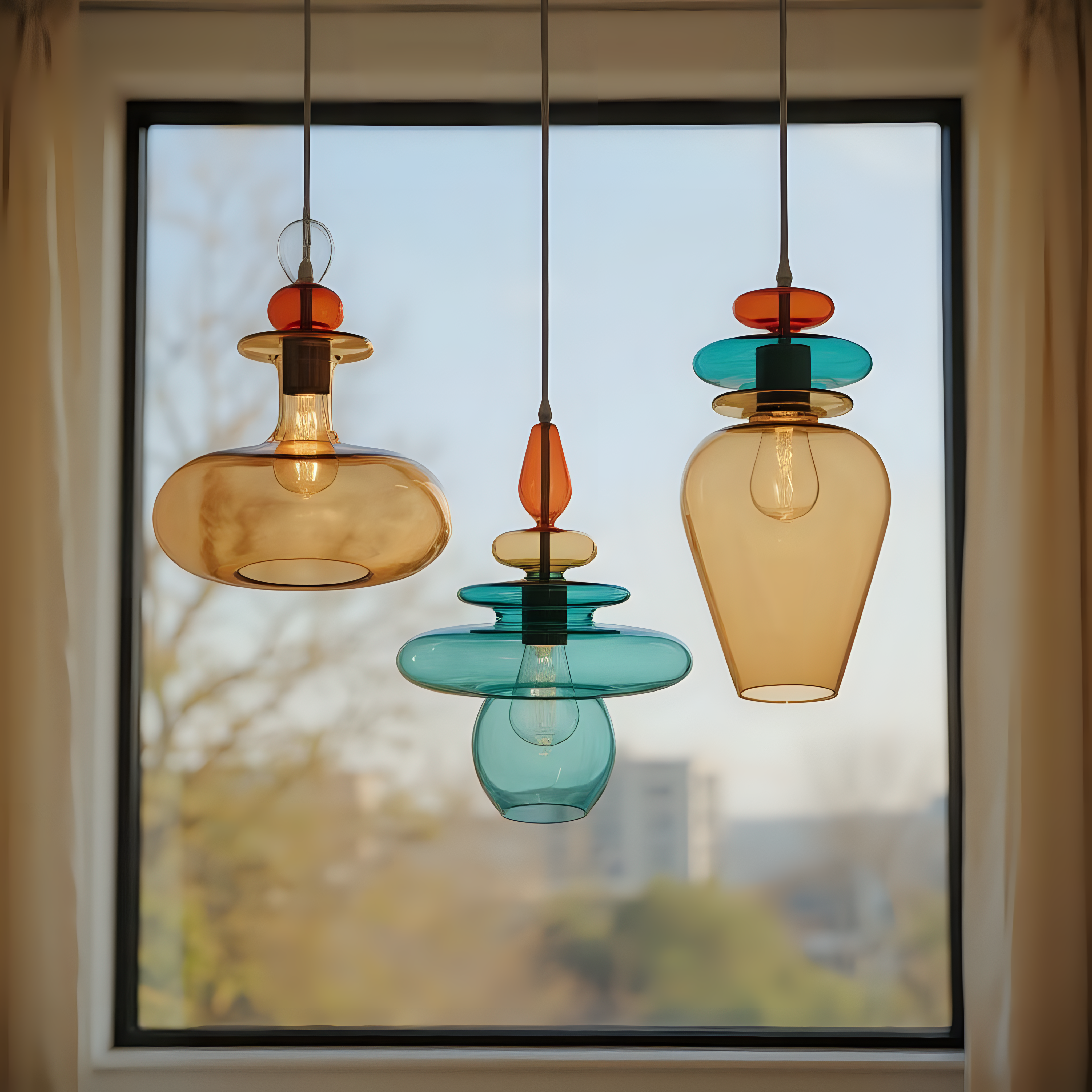 Colorful Blown Glass Pendant Light Set